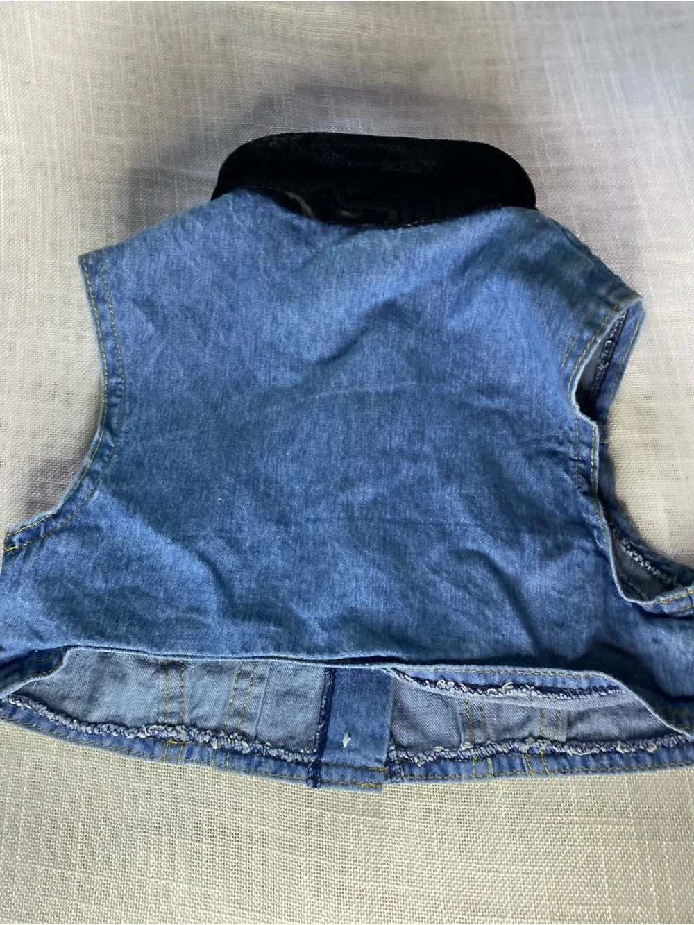 next Blue Denim Sleeveless Jacket with Black Velvet Collar
